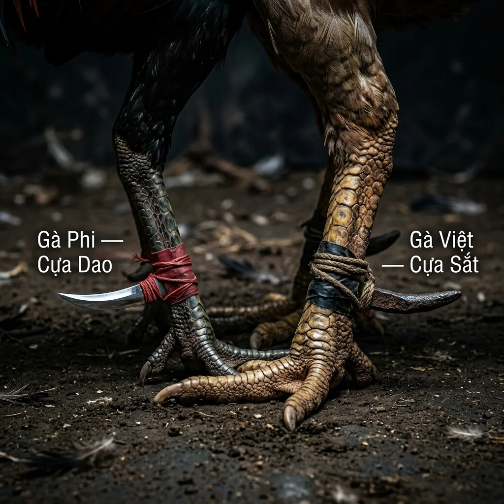 Sư kê kiểm tra cựa cho gà chiến trước trận