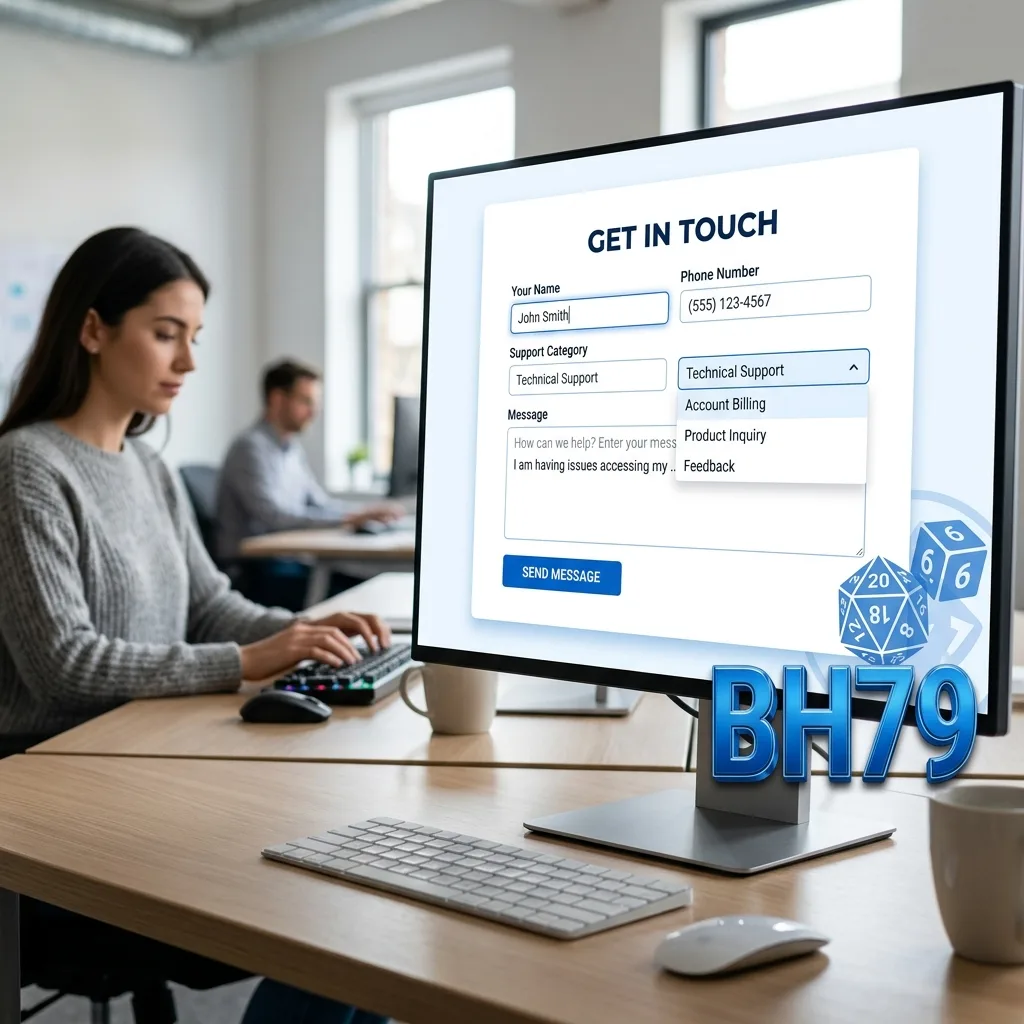 Liên Hệ BH79 — Hỗ Trợ 24/7 Qua Telegram, Zalo & Live Chat Giao diện form liên hệ hỗ trợ trực tuyến chuyên nghiệp của BH79